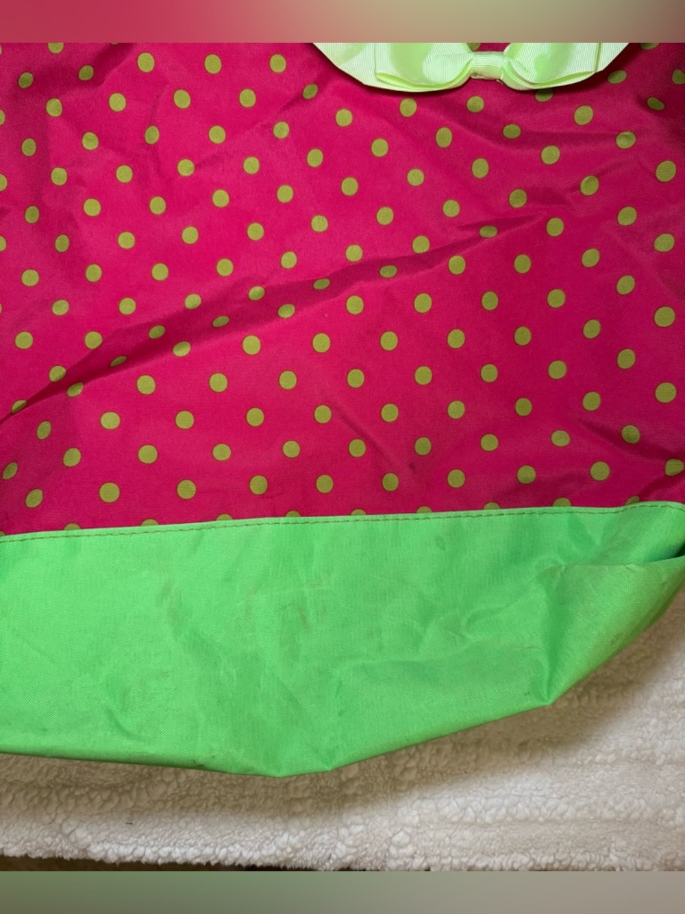 Pink and Lime Polka Dot Tote with Bow Accent - Picture 2 of 6